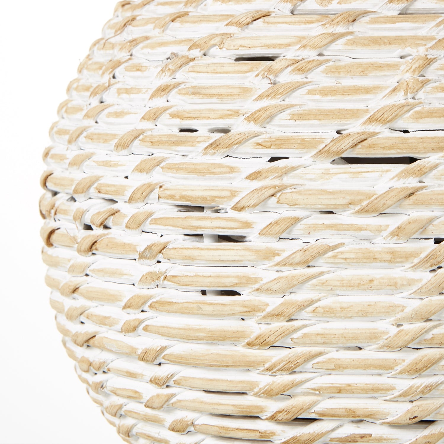 Close-up of a Luxury Designer White Wash Bulbous Wicker Lamp, perfect for Modern and Premium Home Furnishings.