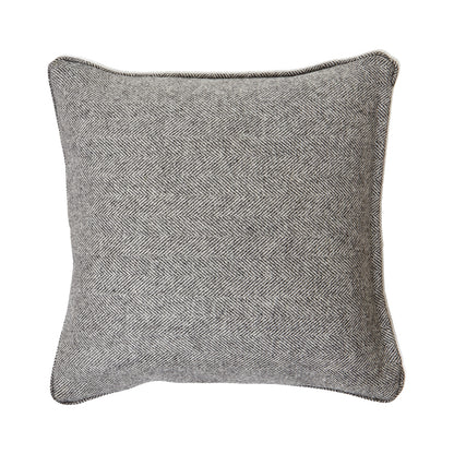 Grey Herringbone Pure Wool Cushion with Piped Edge — Luxury Designer Furniture, Modern Home Decor, Premium Curated Collection Piece.