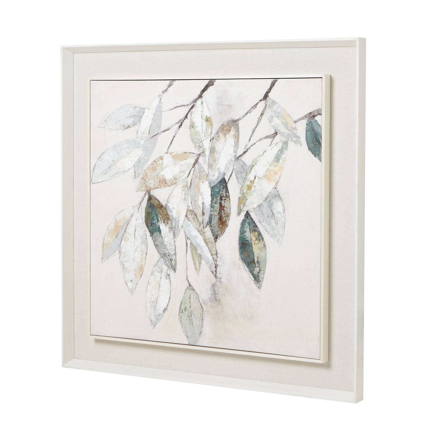 Dolce Mottle Leaf Framed Painting - Luxury Modern Furniture by [Vendor]. Premium home decor, silvery leaves, muted palette, designer art.