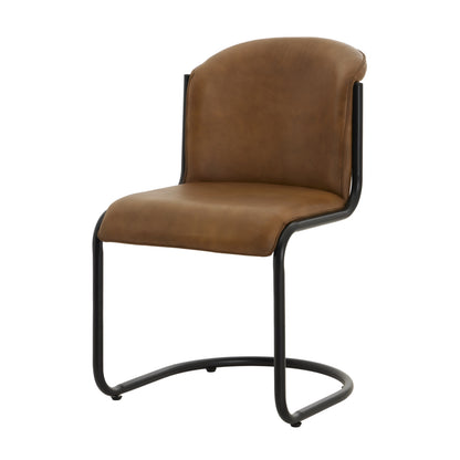 Modern brown leather chair with black metal frame