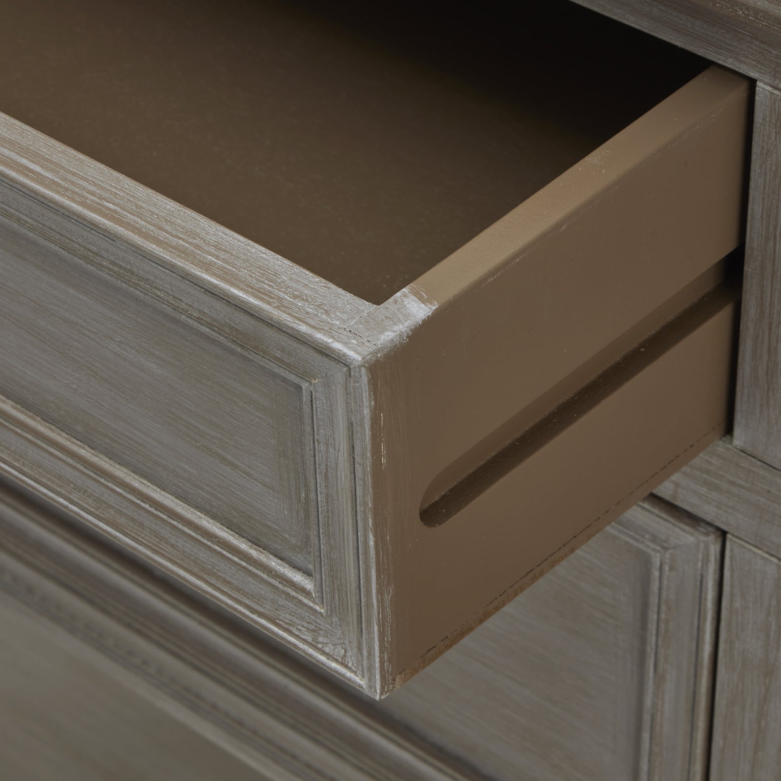 The Serene Collection Two Over Two Console drawer showcasing refined craftsmanship. Luxury and designer furniture for premium home decor.