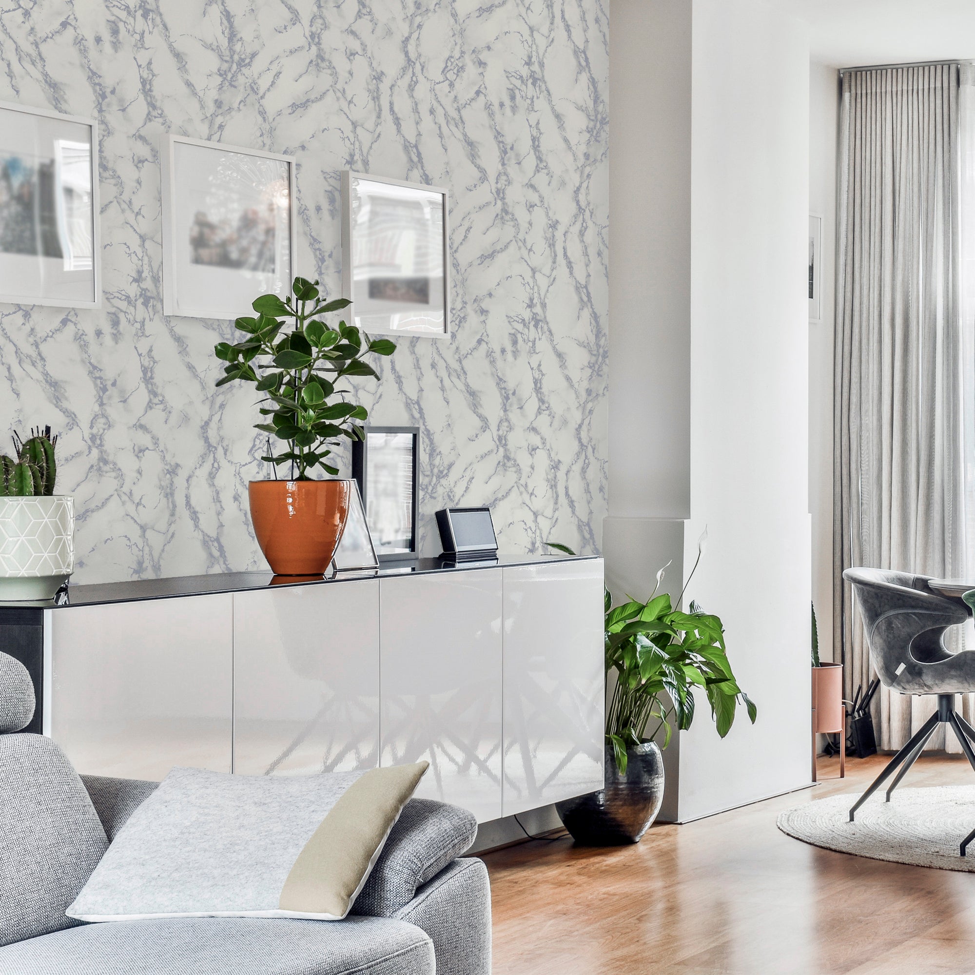 Carrara Marble Silver Wallpaper image 3