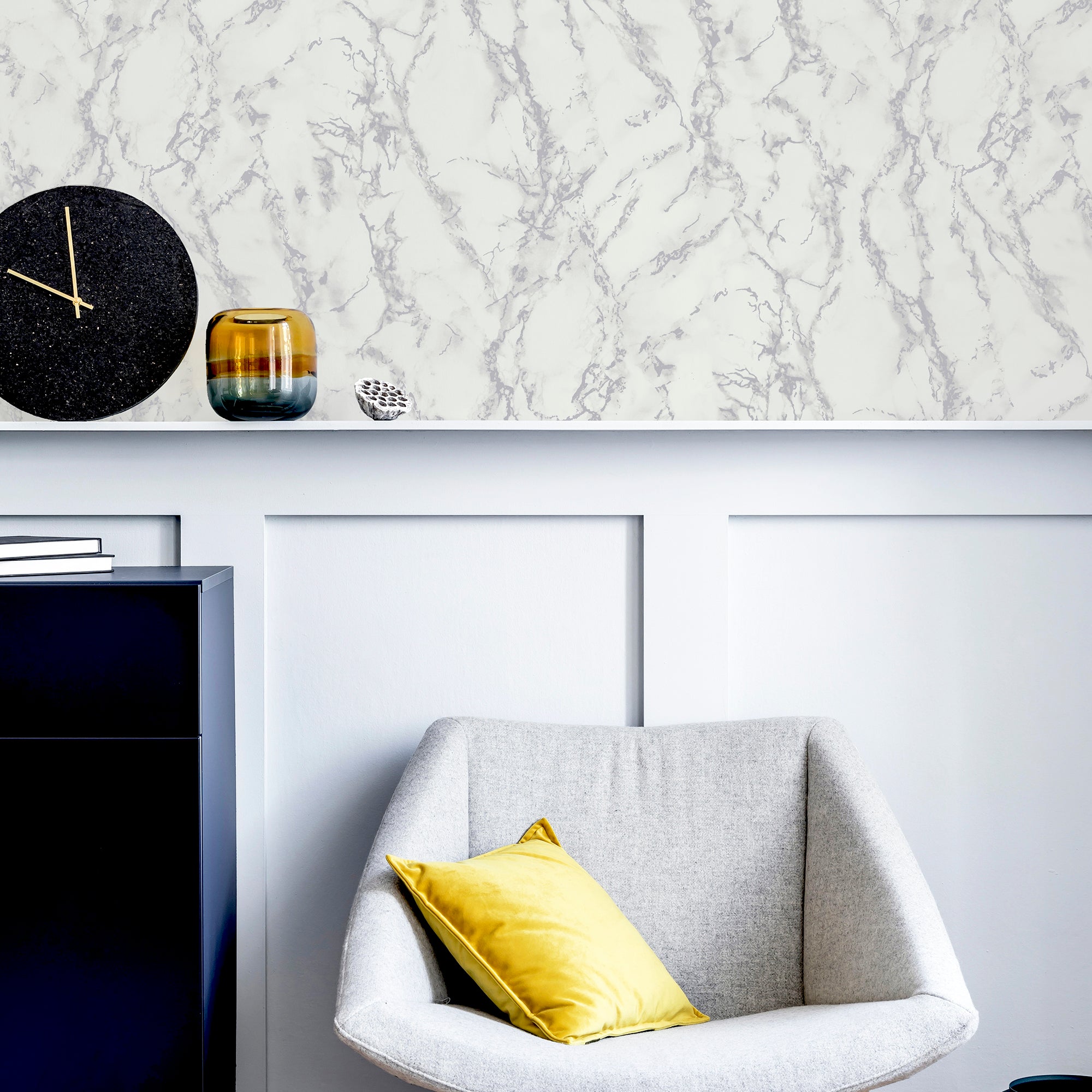 Carrara Marble Silver Wallpaper image 4