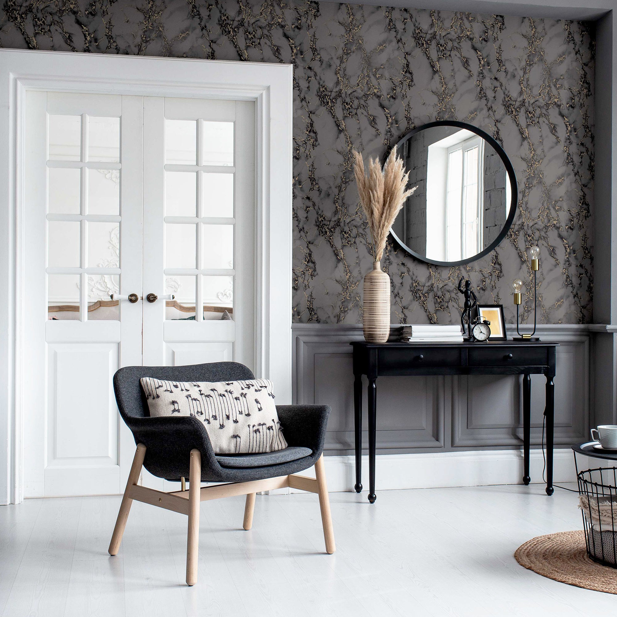 Carrara Marble Charcoal Wallpaper image 4