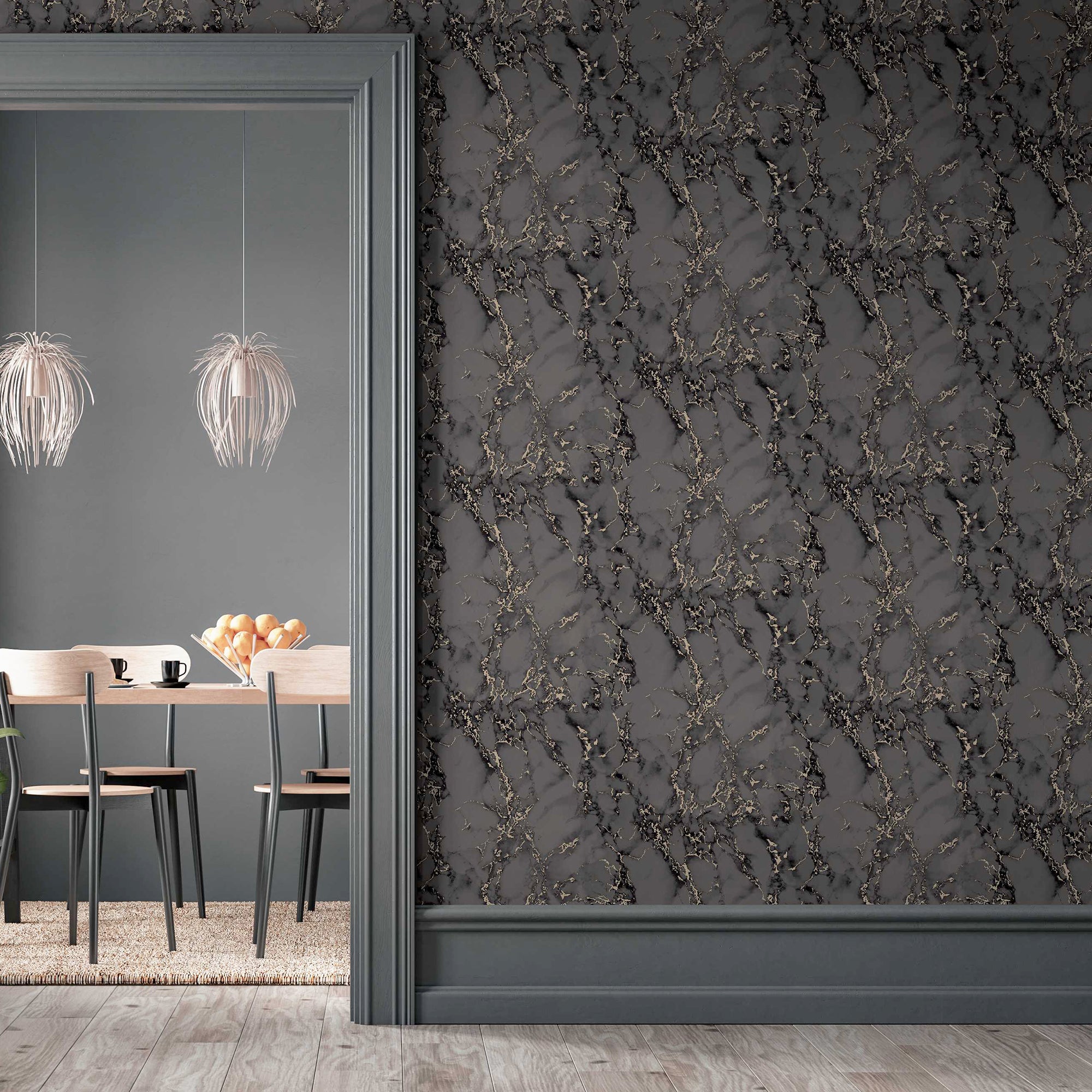 Carrara Marble Charcoal Wallpaper image 3