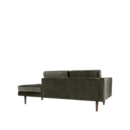 Wind Chaise Longue Left Sided in Grape Leaf Green by Luxury Furniture. Elegant chaise with deep seats and plush cushioning for modern decor.