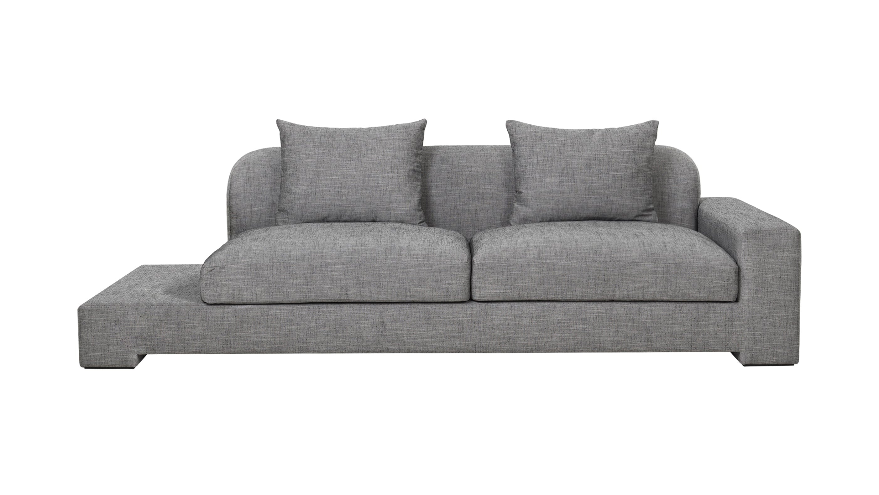 Modern minimalist grey sofa with plush cushions and sleek design, perfect for contemporary living room interiors.