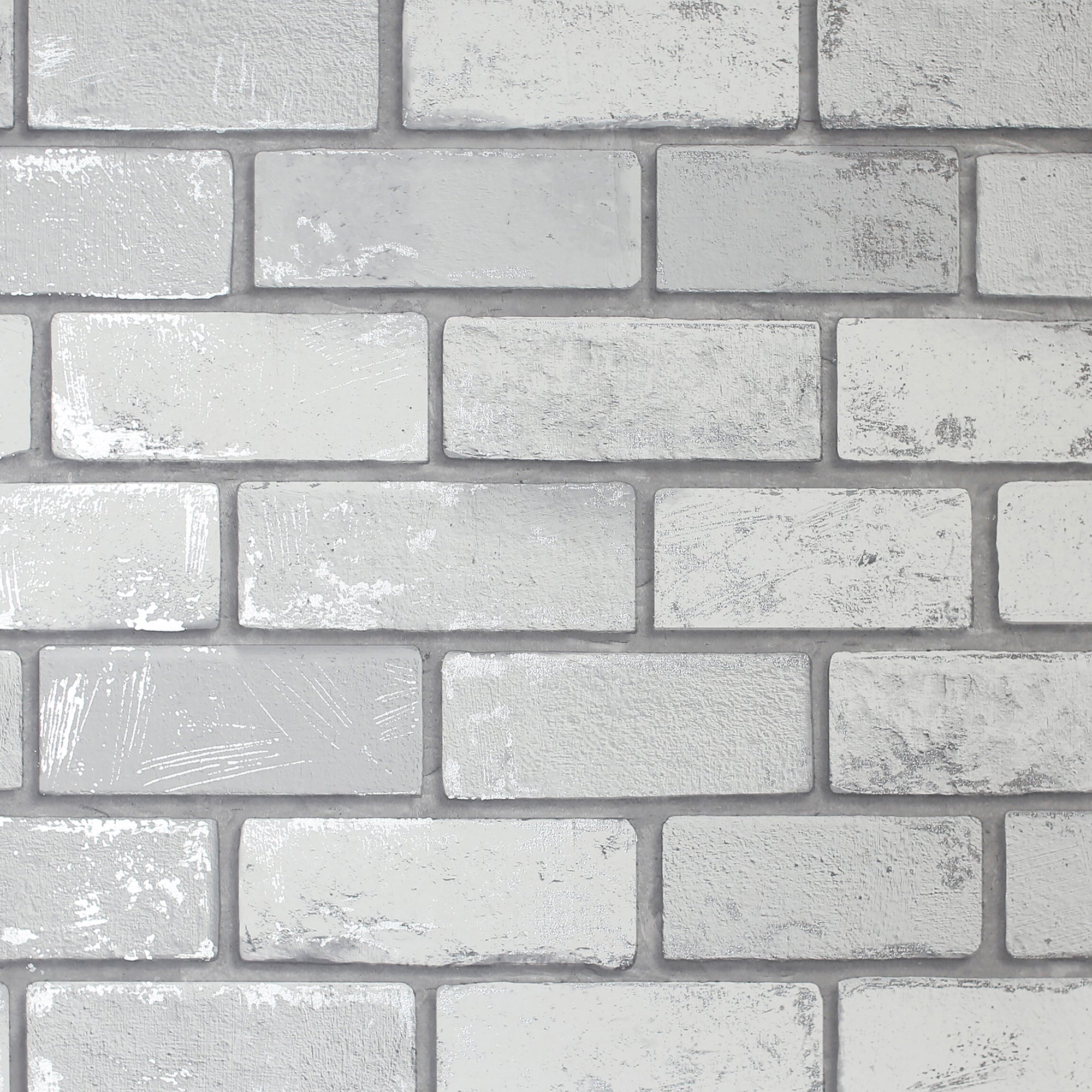 Metallic Brick White/Silver Wallpaper image