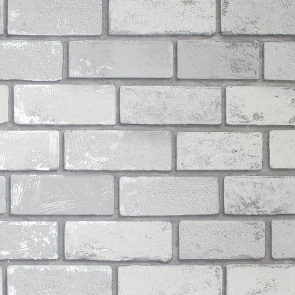 Metallic Brick White/Silver Wallpaper image