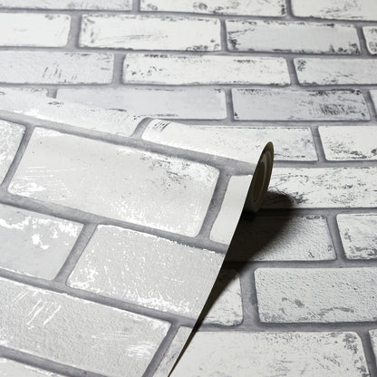 Metallic Brick White/Silver Wallpaper image 2