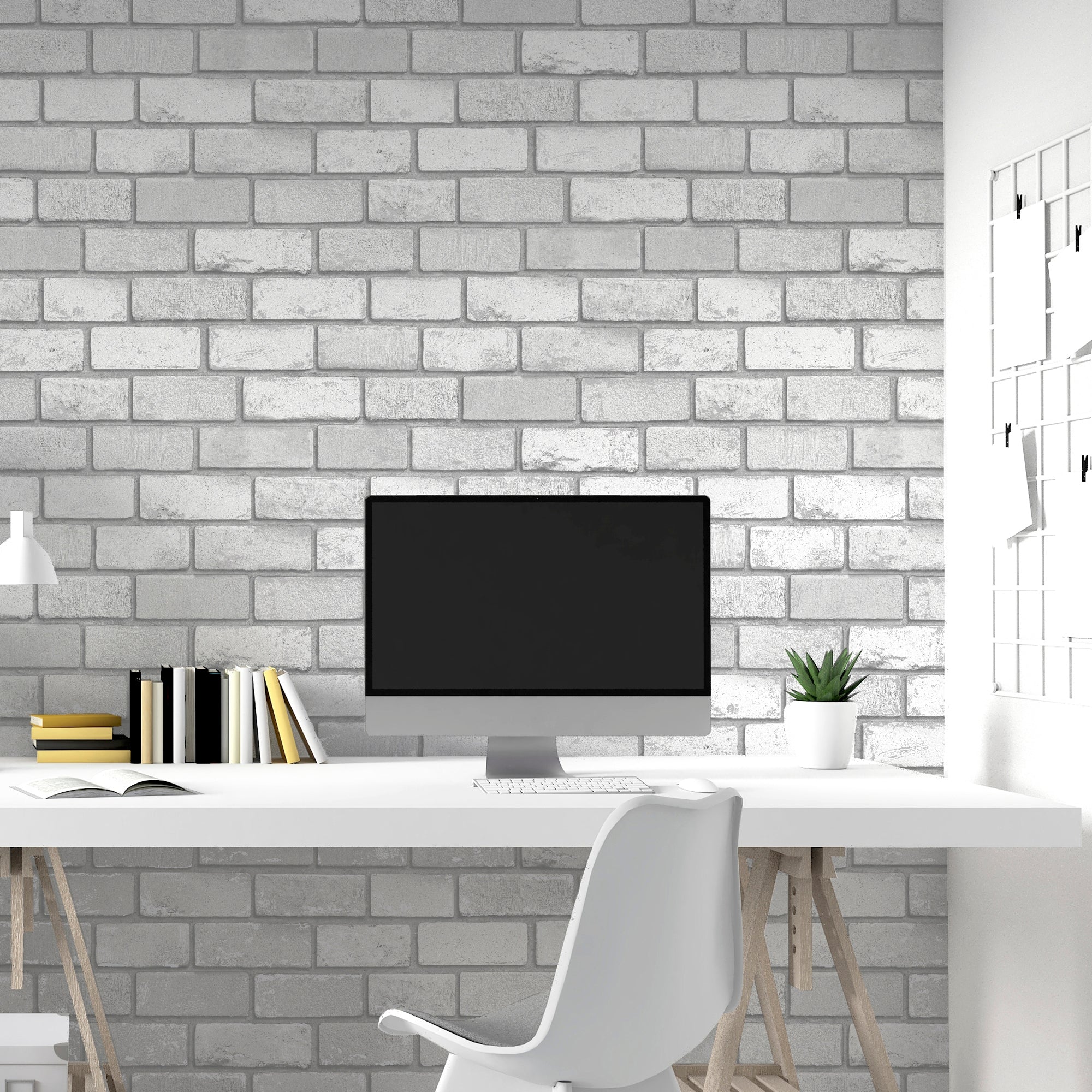 Metallic Brick White/Silver Wallpaper image 3
