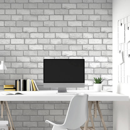 Metallic Brick White/Silver Wallpaper image 3