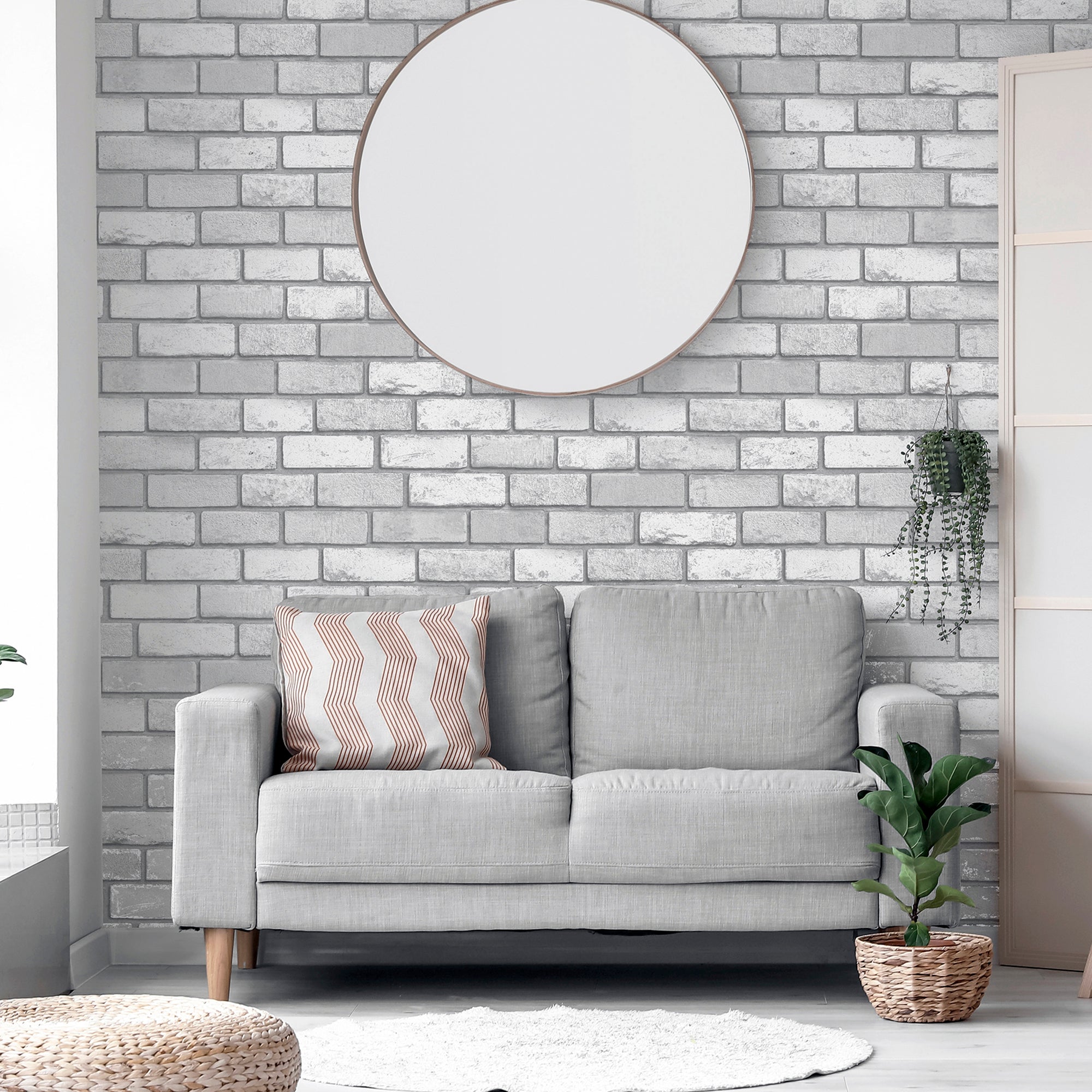 Metallic Brick White/Silver Wallpaper image 4