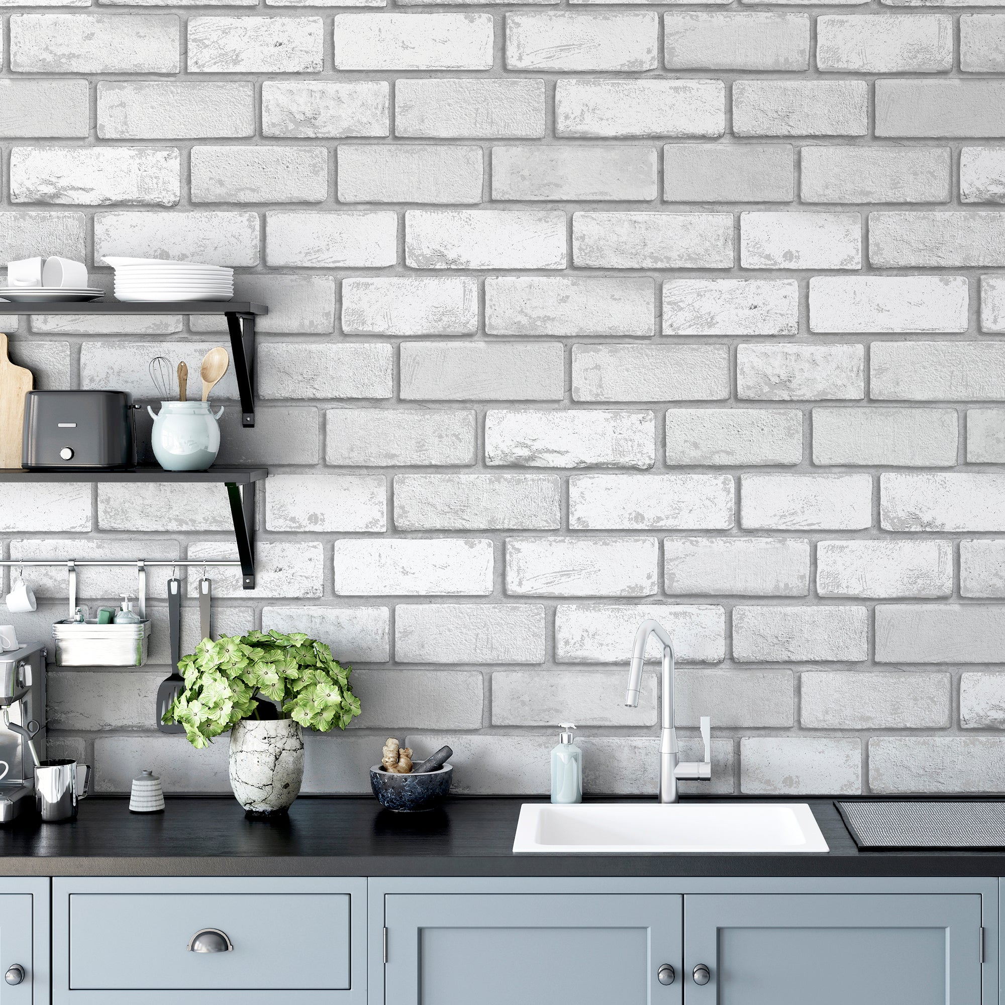 Metallic Brick White/Silver Wallpaper image 5