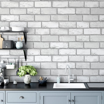 Metallic Brick White/Silver Wallpaper image 5