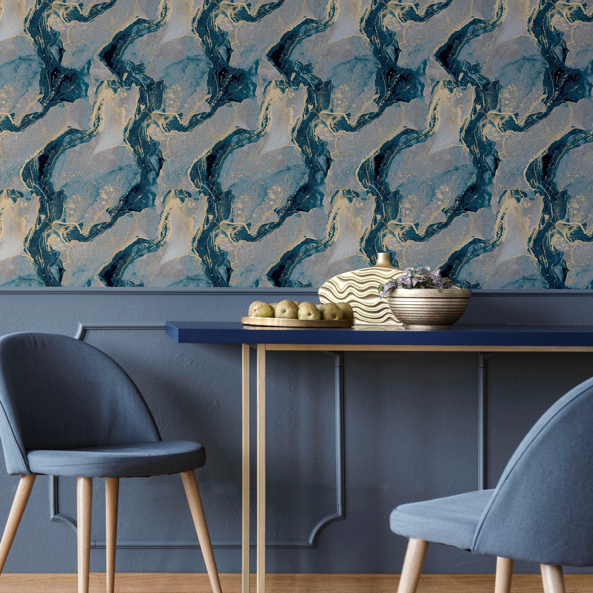 Abstract Marble Teal/Gold Wallpaper image 4