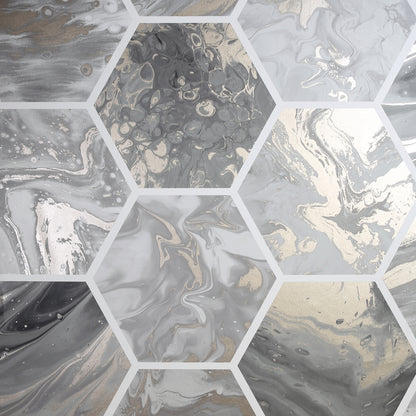 Marbled Hex Charcoal/Rose Gold Wallpaper image