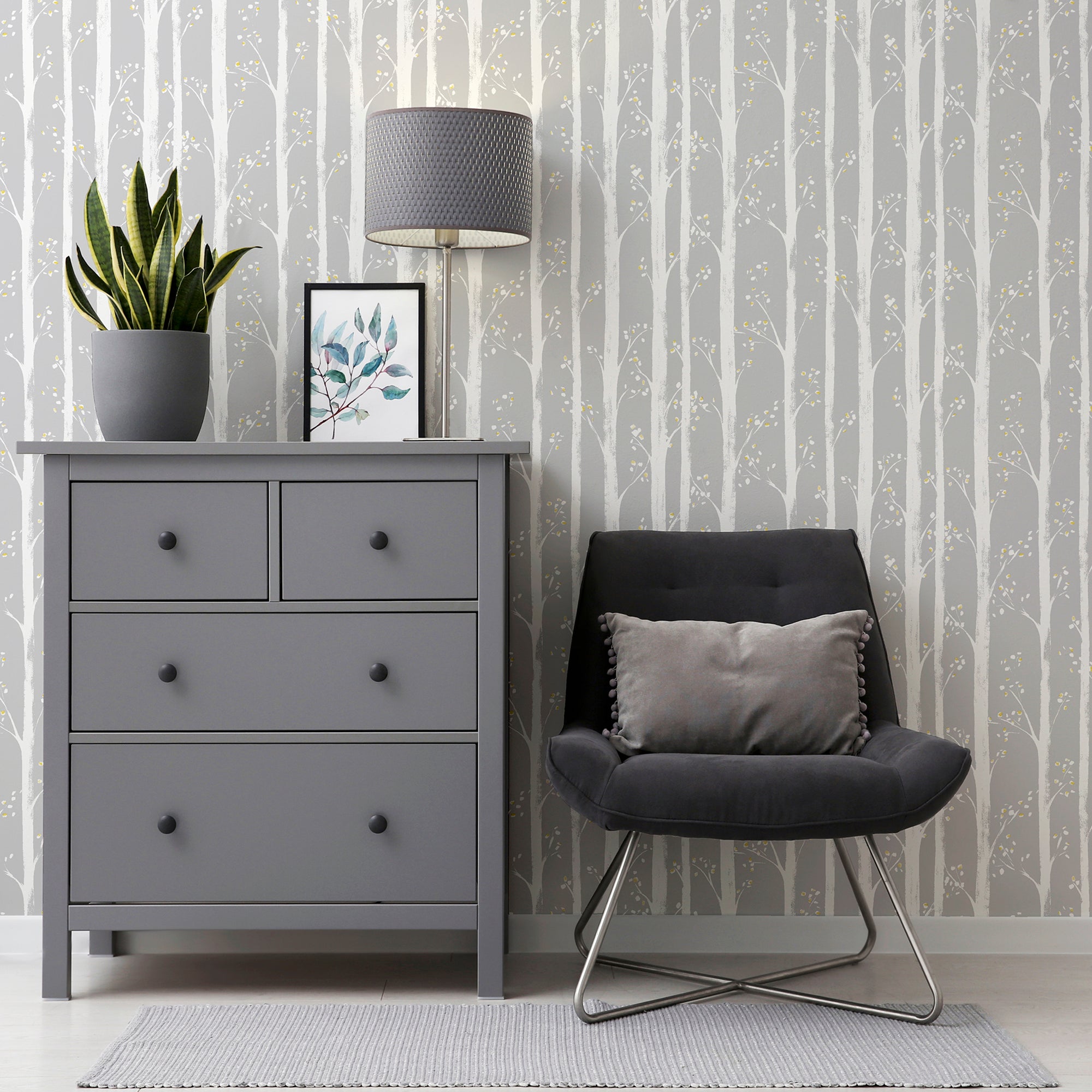 Pretty Trees Ochre/Grey Wallpaper image 3