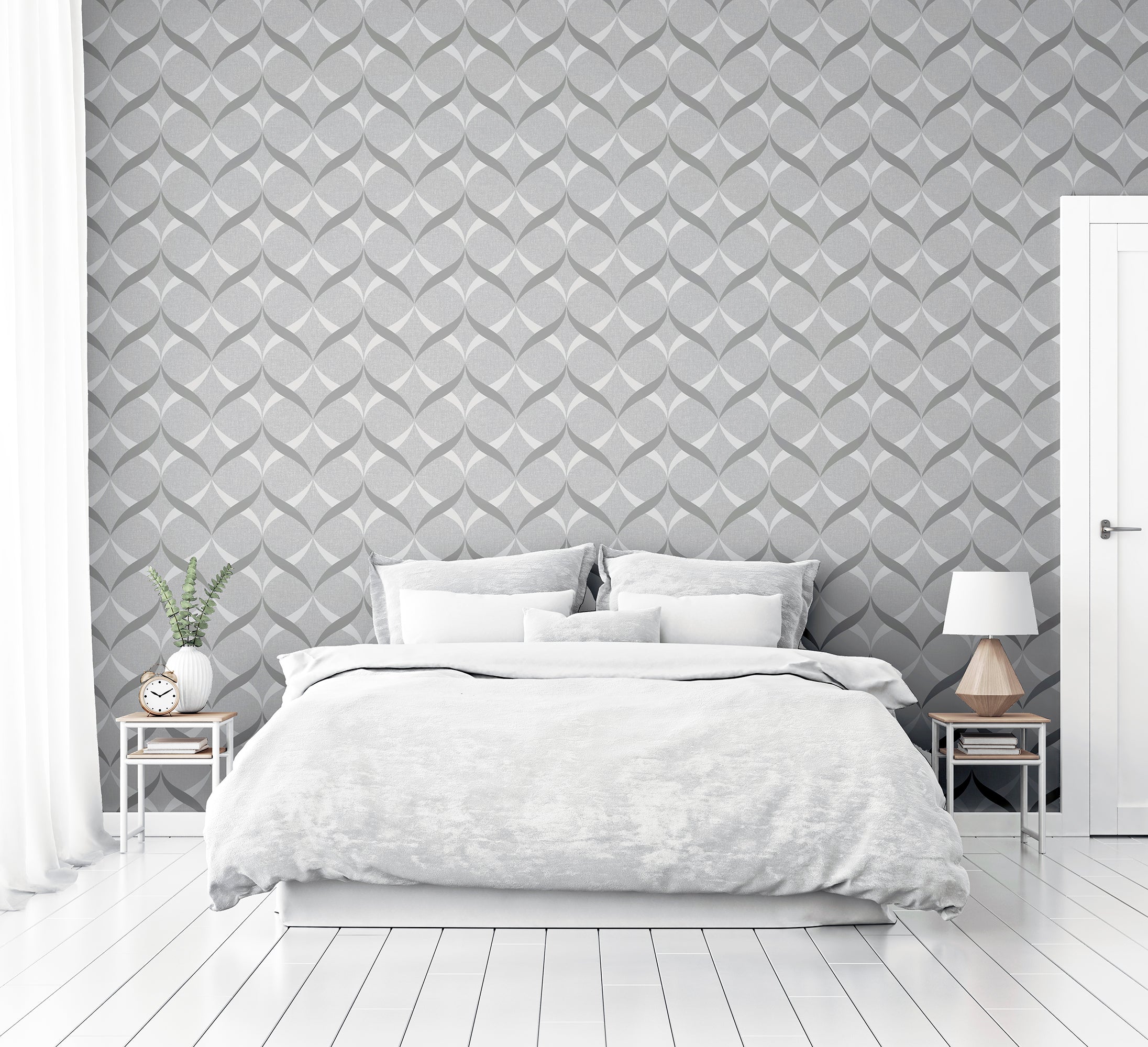 Metallic Ogee Silver Wallpaper image 5