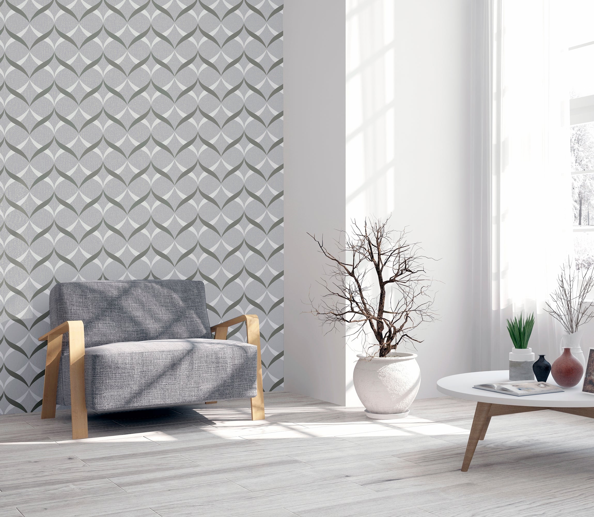 Metallic Ogee Silver Wallpaper image 4