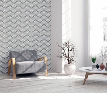 Metallic Ogee Silver Wallpaper image 4