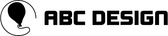 Black and white ABC Design logo featuring a stylized balloon.