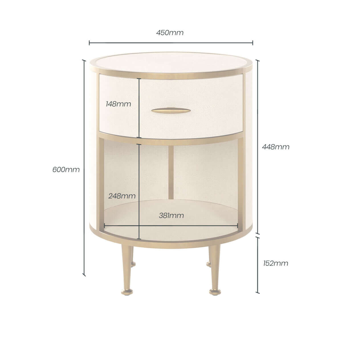 Hampton Bedside | Round | Ivory Shagreen
