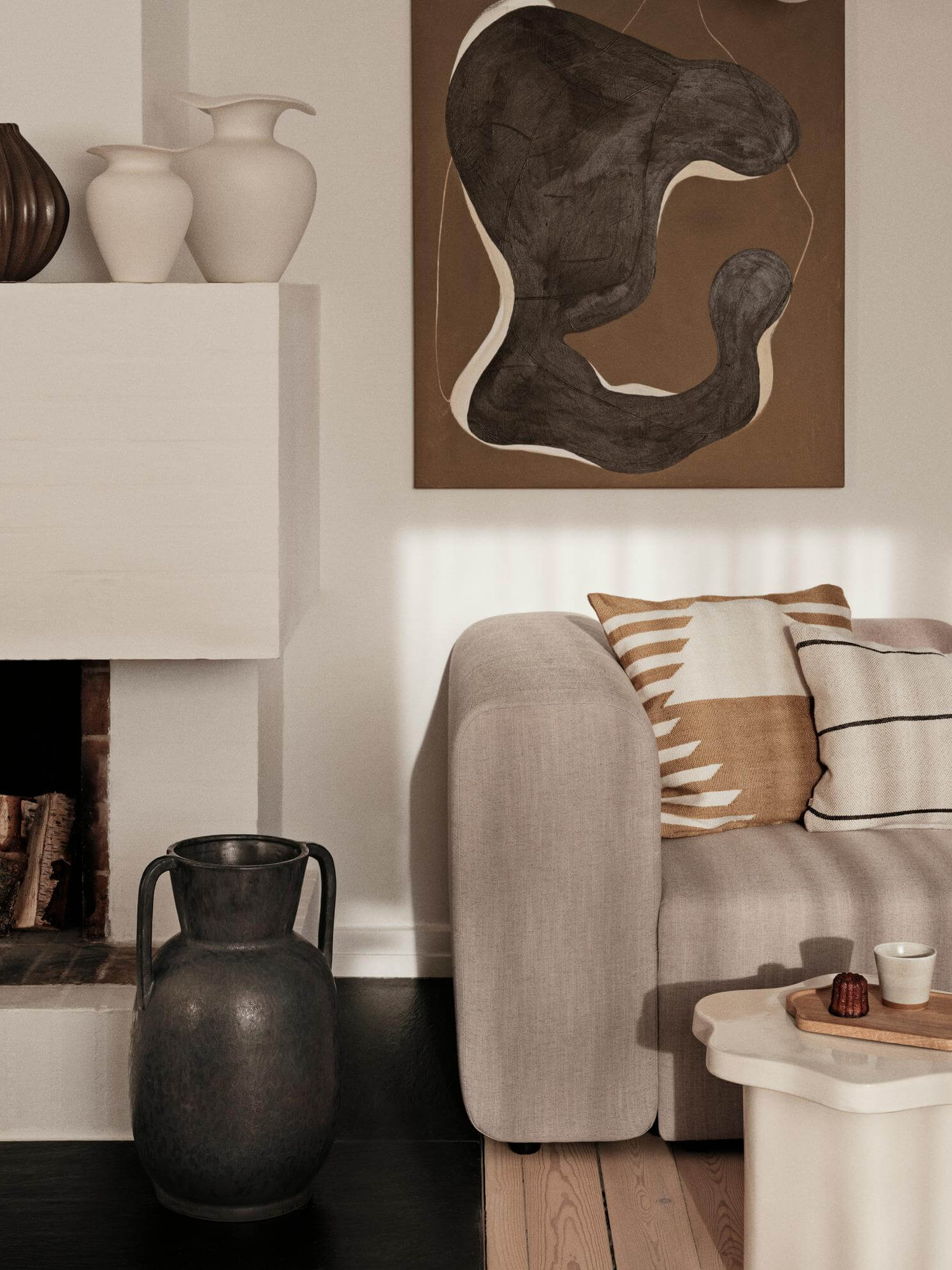 Lagoon Right Corner Module – Luxury furniture by Broste Copenhagen. Elegant Latte fabric, perfect for modern designer home interiors.