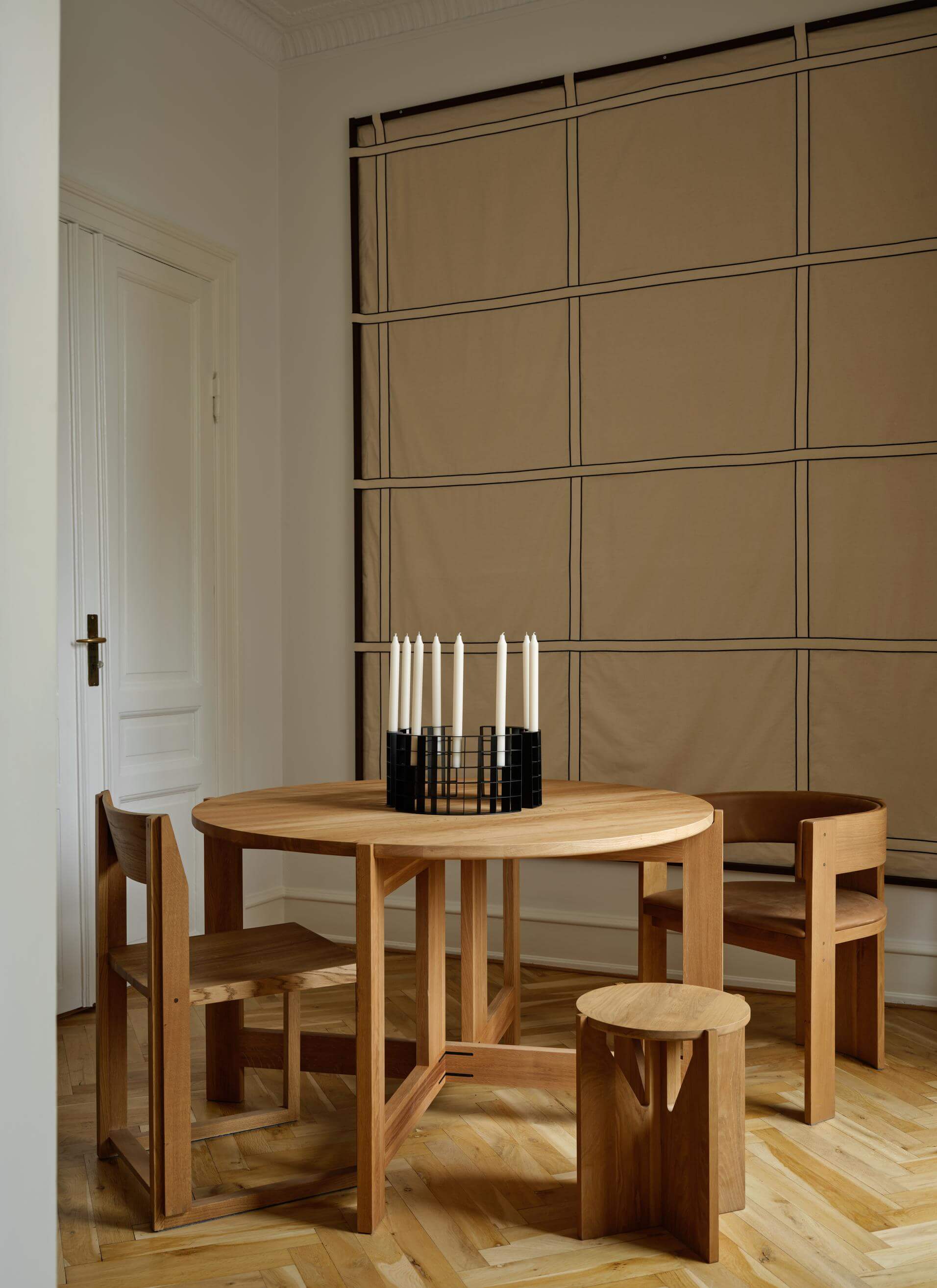 Luxury outline chair and table set in Scandinavian style room, showcasing modern and designer furniture for premium home decor.