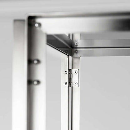 Close-up of brushed stainless steel frame showcasing industrial design of the luxury Foldable Console, perfect for modern decor.