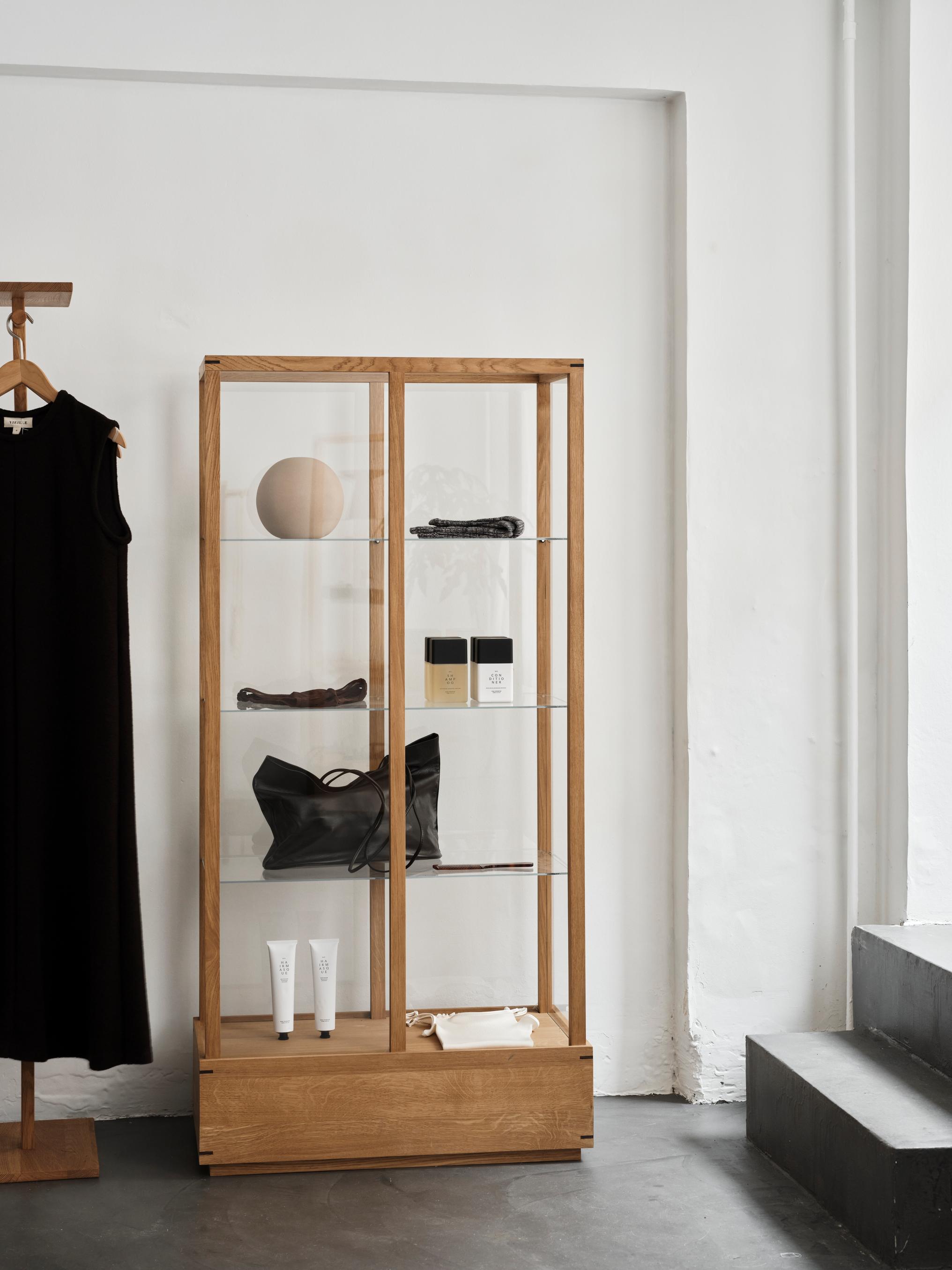 Luxury and designer furniture, Japanese Cabinet L in oiled oak and glass, showcasing modern elegance and premium home furnishings.