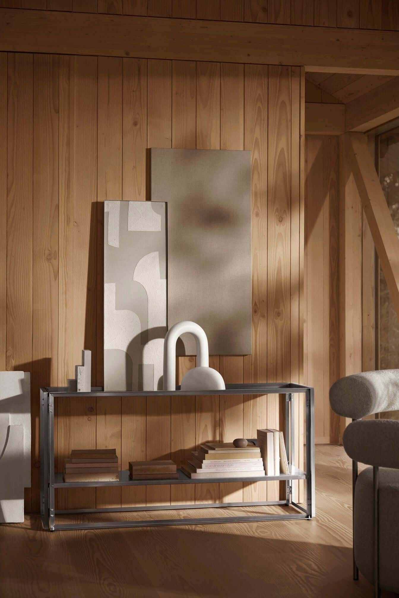 Foldable Console in brushed stainless steel, ideal for modern spaces. Luxury, designer, and modern furniture for premium home decor.