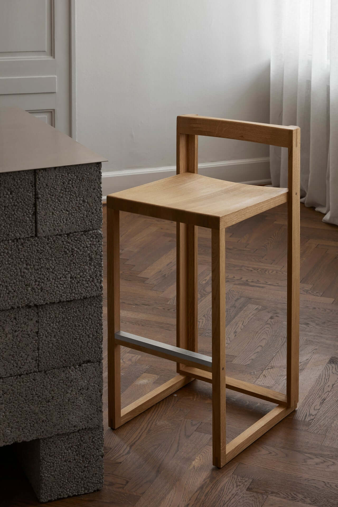 Outline Bar Chair High in FSC-certified oak by {{ product.vendor }}. Luxury, designer, modern furniture for premium home decor.