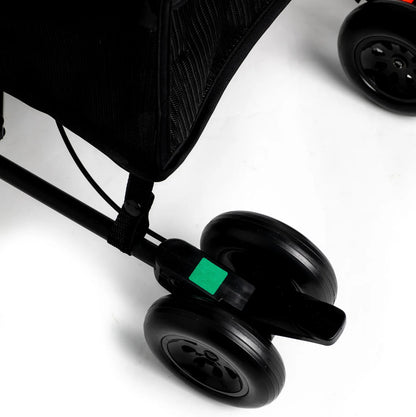 Close-up of Roma Rizzo 2 Teddy Cream stroller wheels, showcasing lightweight design and modern luxury furniture style.
