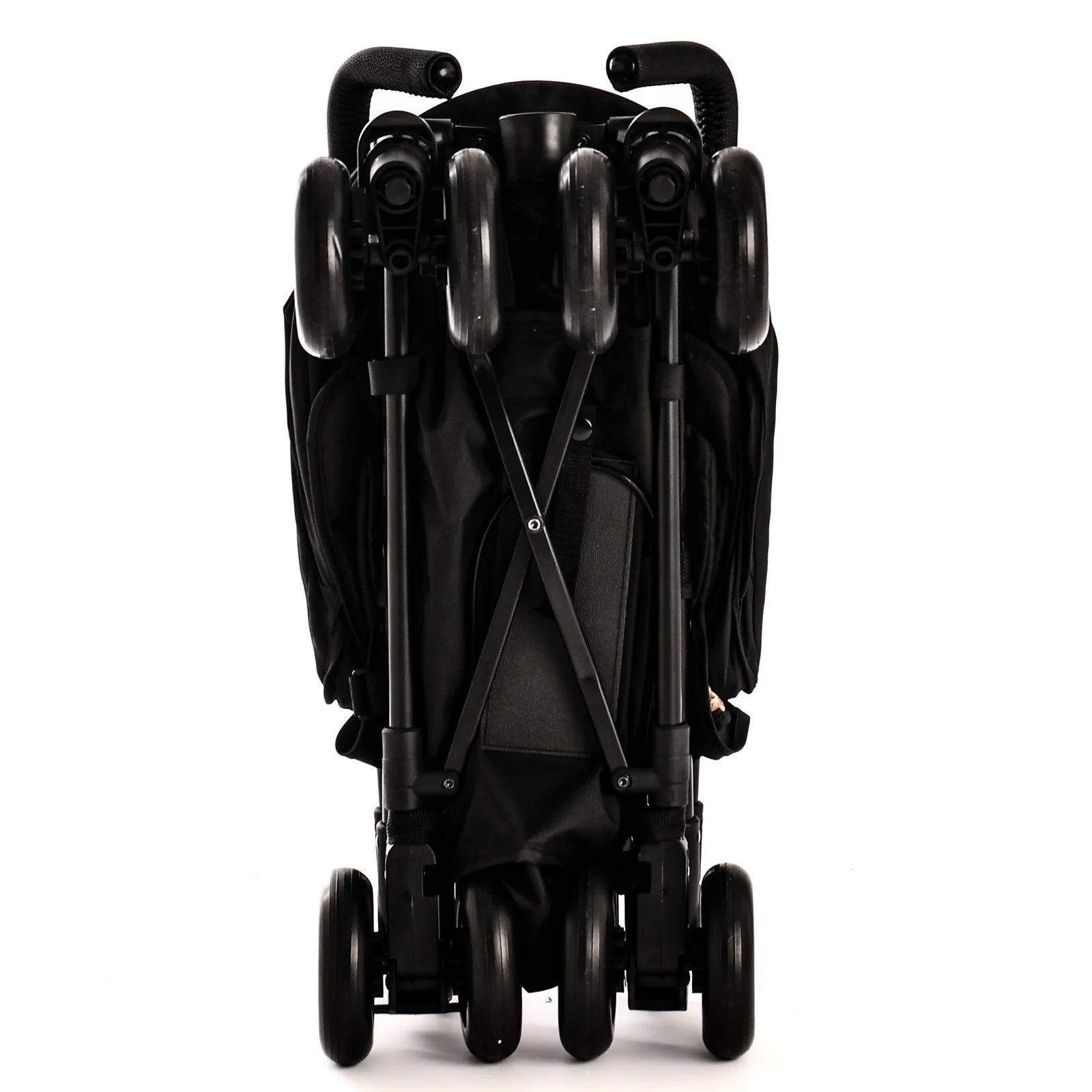 Compact Roma Rizzo 2 Teddy Cream stroller folded, perfect for luxury travel and city strolls. Lightweight designer furniture for premium homes.