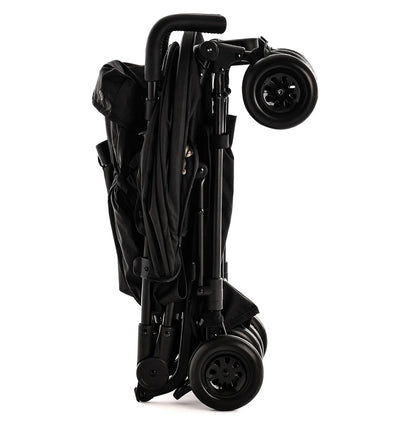 Roma Rizzo 2 - Teddy Cream Stroller folded, showcasing its compact, lightweight design perfect for luxury and modern lifestyles.