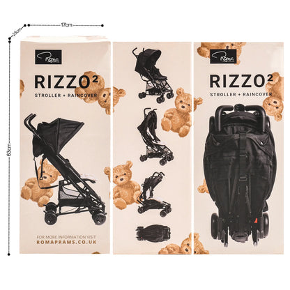 Roma Rizzo 2 Teddy Cream Stroller with raincover, lightweight luxury pushchair for stylish and comfortable travel. Compact and modern design.