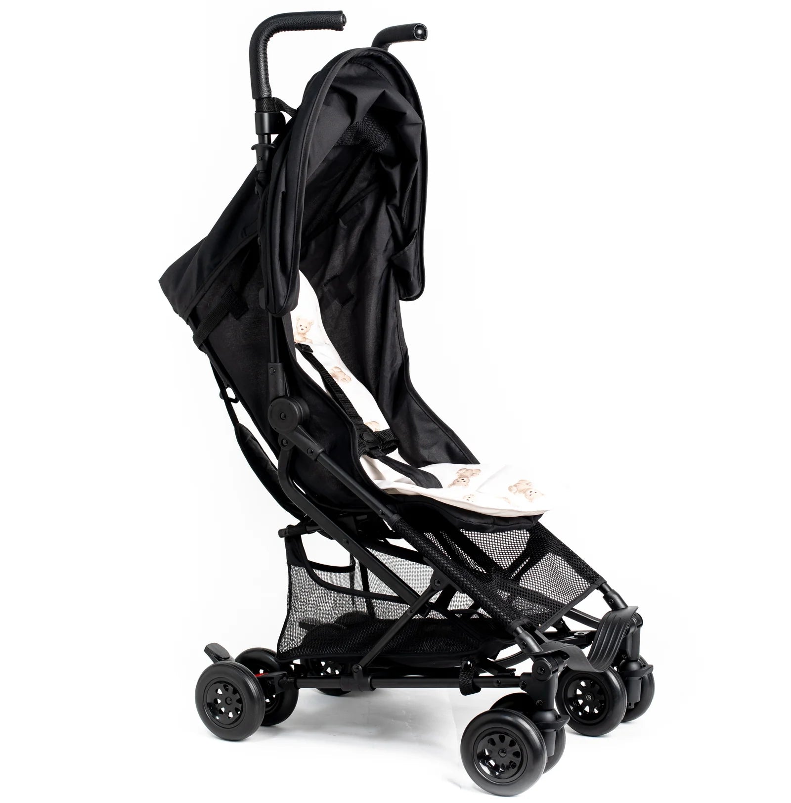 Roma Rizzo 2 – Teddy Cream Stroller, lightweight modern luxury furniture for stylish parents, black design, perfect for travel and city use.