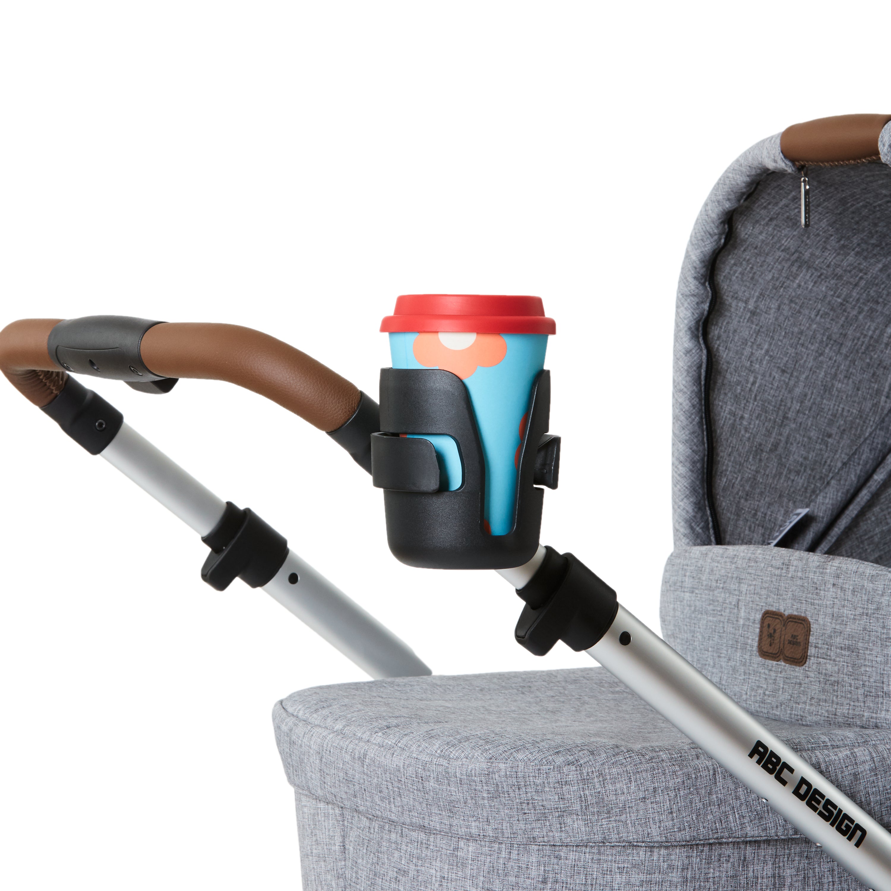 Luxury ABC Design Cupholder on Pram Handlebar, Modern Designer Accessory for Premium Home and Outdoor Use, Velcro Fastening, 500ml Capacity