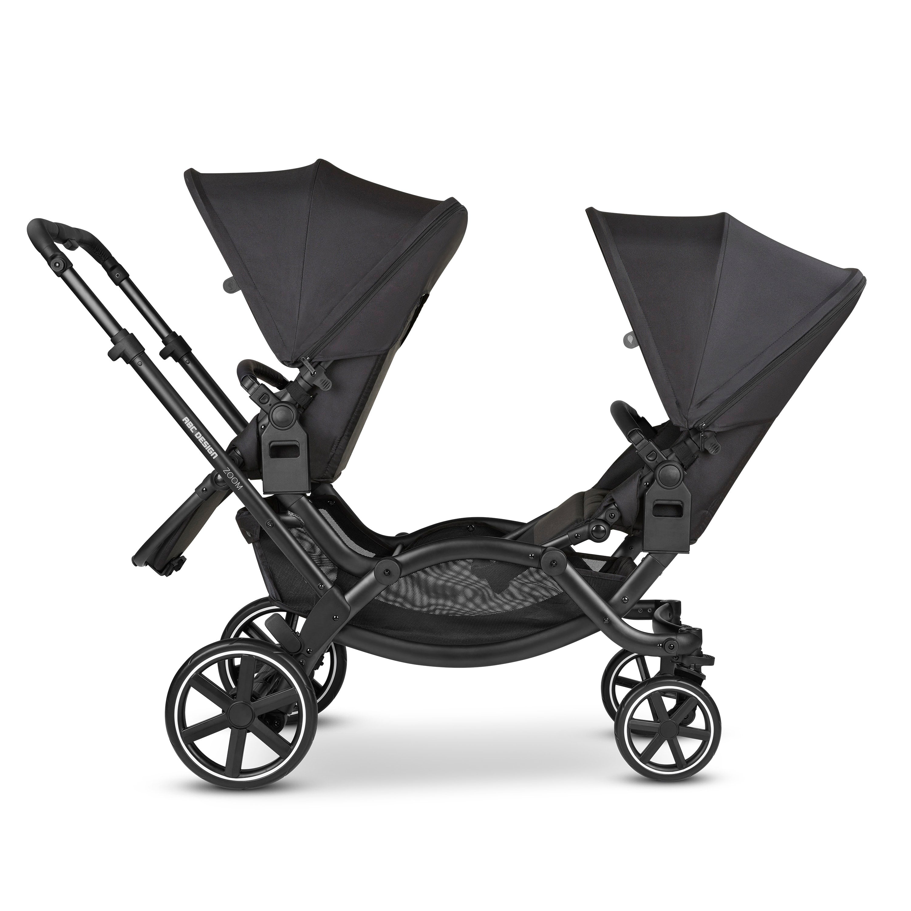 Luxury ABC Design Zoom Double Pushchair with large wheels for smooth rides, part of premium modern furniture collection for babies.