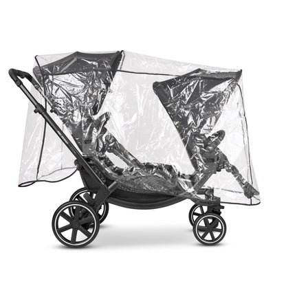 ABC Design Zoom Double Pushchair with rain cover, luxury designer furniture, modern premium home furnishings for two children.