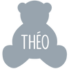 Silhouette of a teddy bear with the name 'Théo' written in the center.